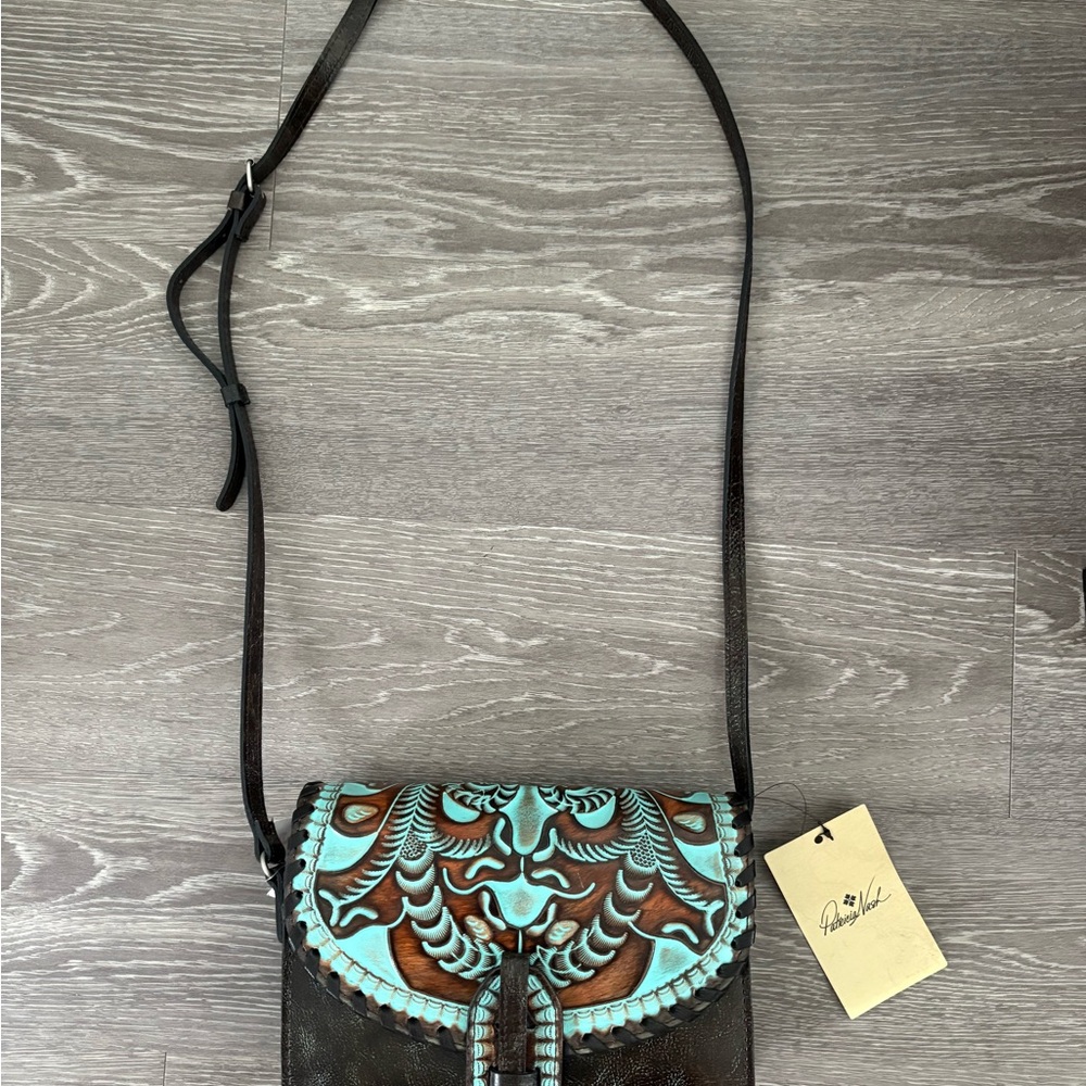 Patricia Nash Lanza Tooled Turquoise Leather Crossbody